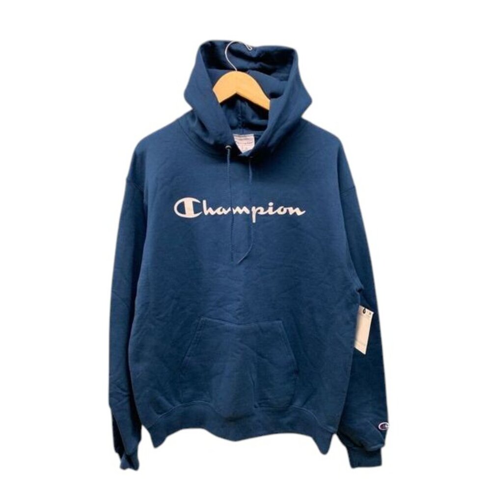 Champion Hoodie Mens L Blue Authentic Fleece Pullover Sweatshirt Long Sleeve NWT
